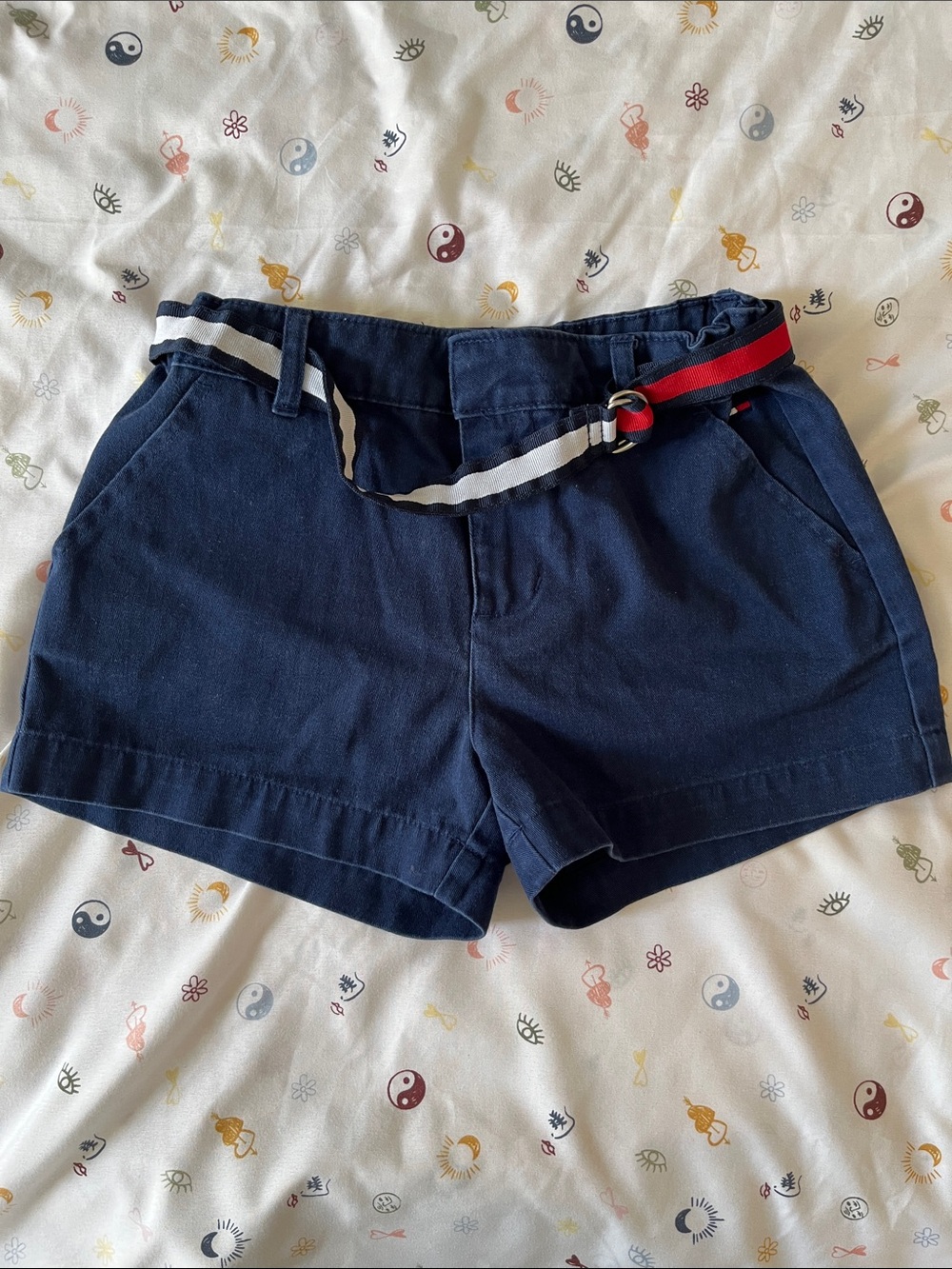 Tommy Hilfiger Navy Blue for Shorts for Boys with Striped Belt, Size 10